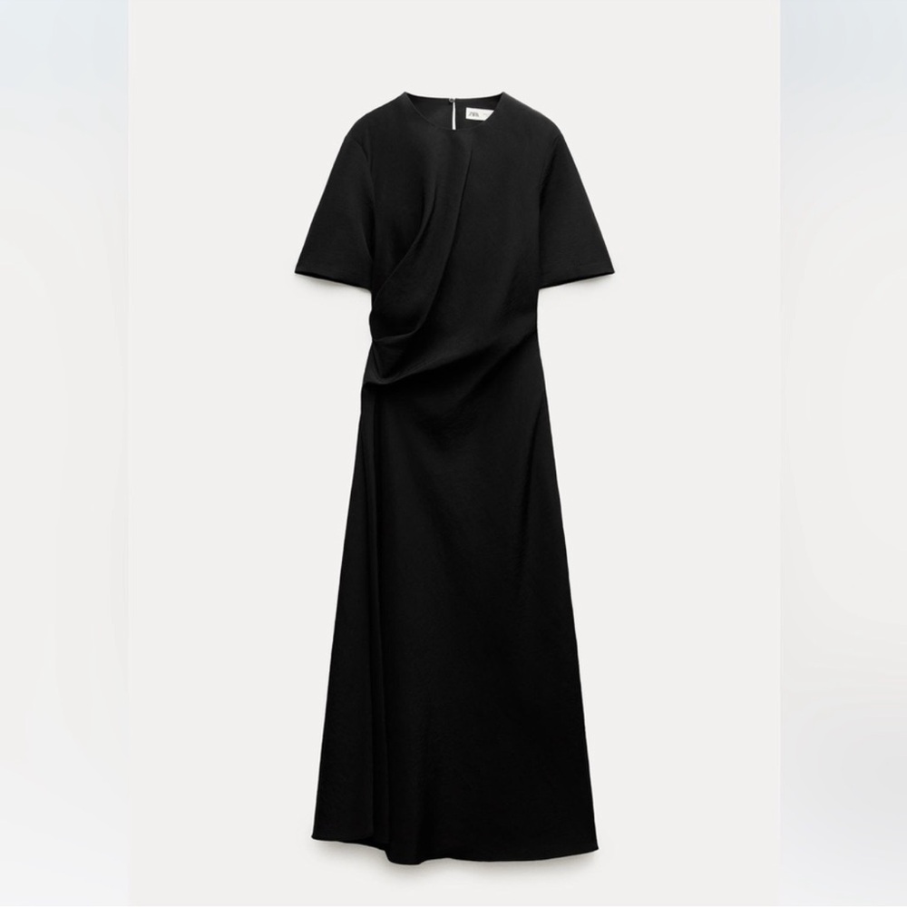 Zara SIDE DRAPED COTTON LINEN DRESS/ ZW COLLECTION